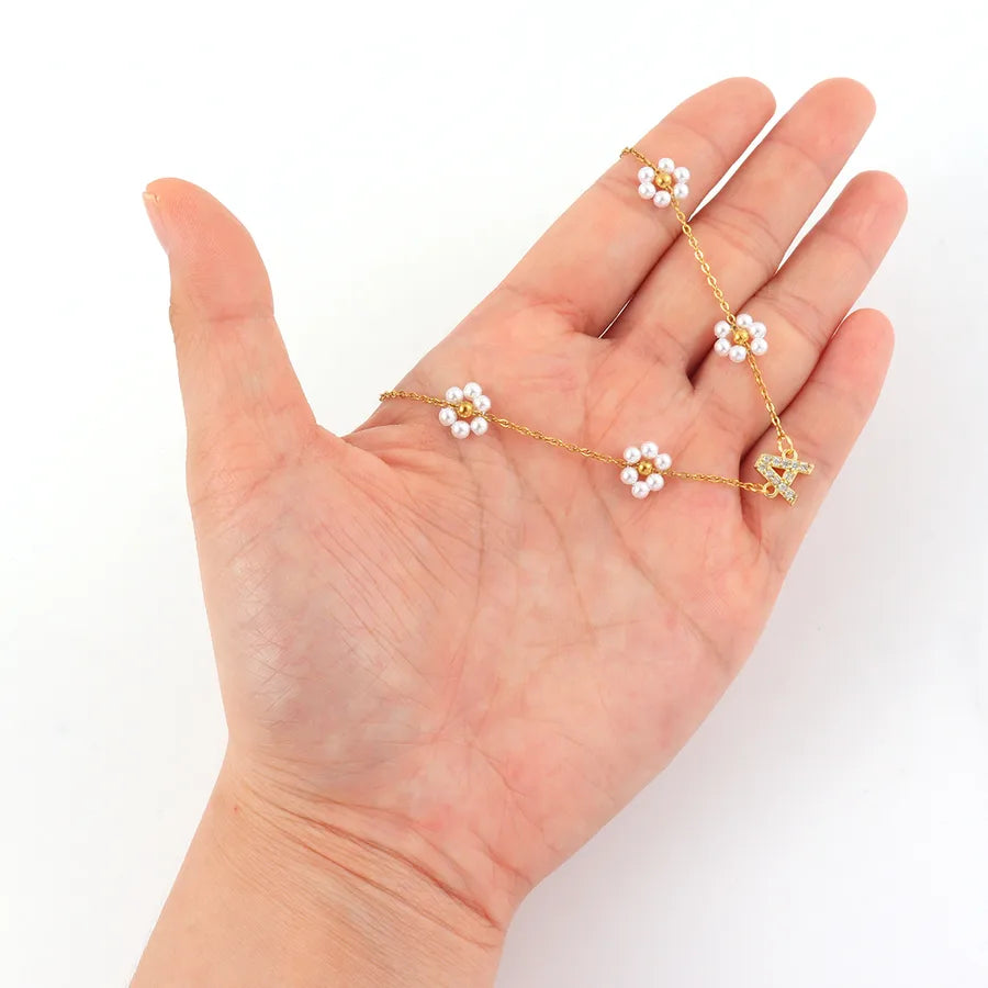 18K Gold Plated Letter Pendant Pearl Necklace