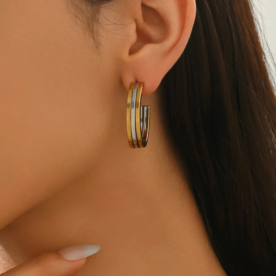 Gold-Plated Stainless Steel Oval Hoop Earrings
