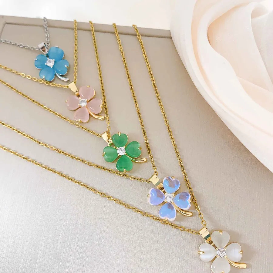 Titanium Steel Heart Clover Necklace