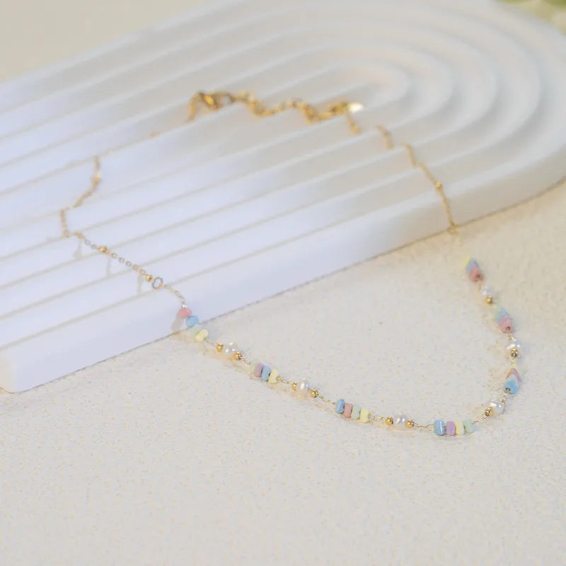 Colorful Stone & Pearl Charm Necklace