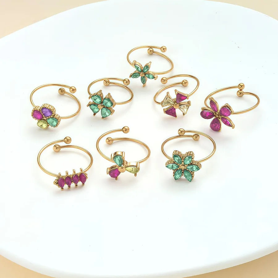 Zircon Heart & Flower Stainless Steel Ring