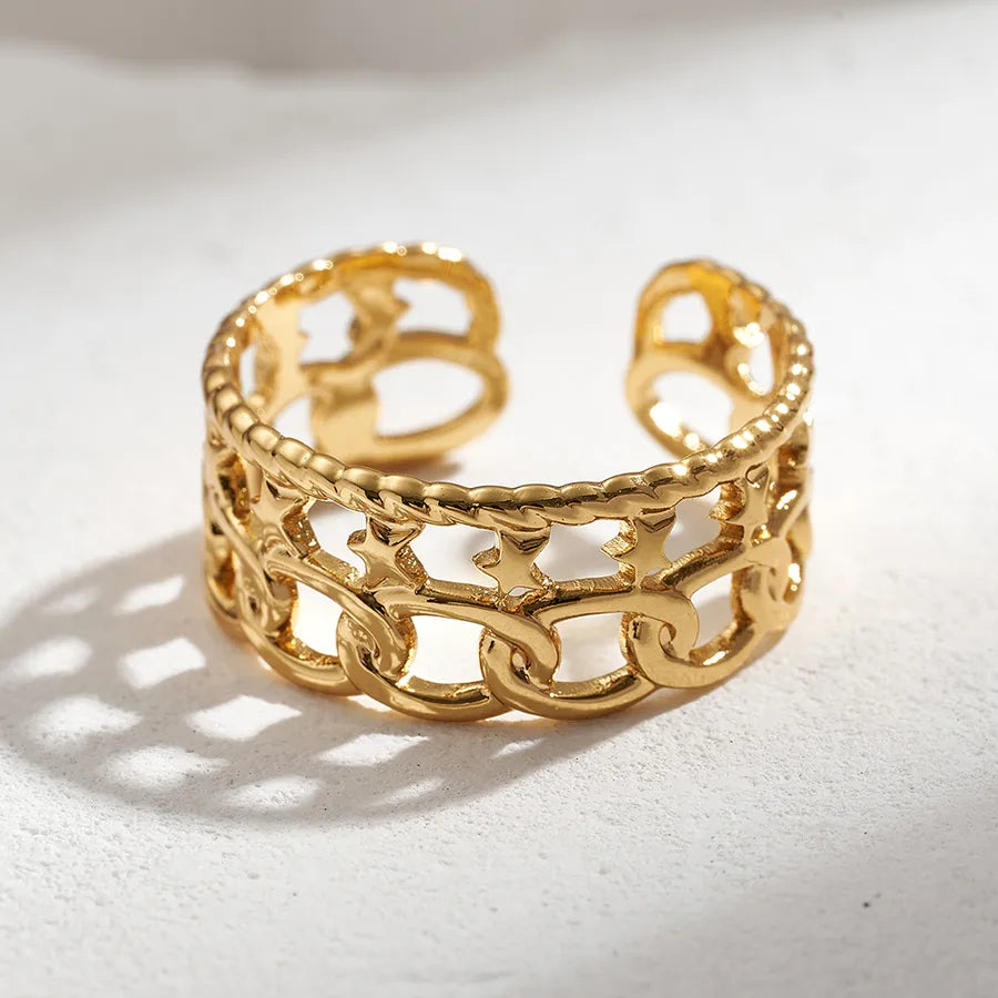 Gold Plated Stainless Steel Open Ring for Women A (内径：17mm) 1 Pc Package