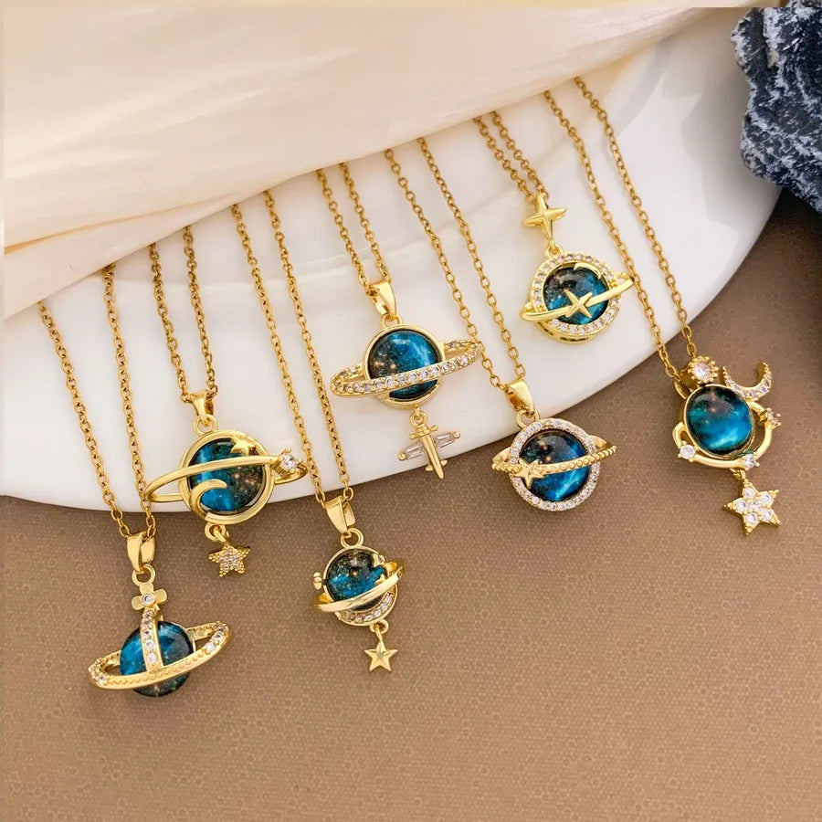 Starry Sky Planet Zircon Pendant Necklace