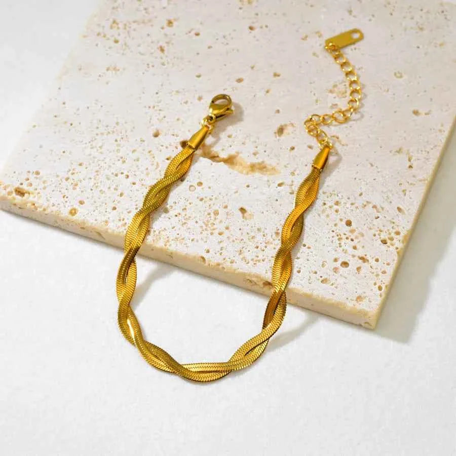 18K Gold Plated Herringbone Chain Necklace & Bracelet