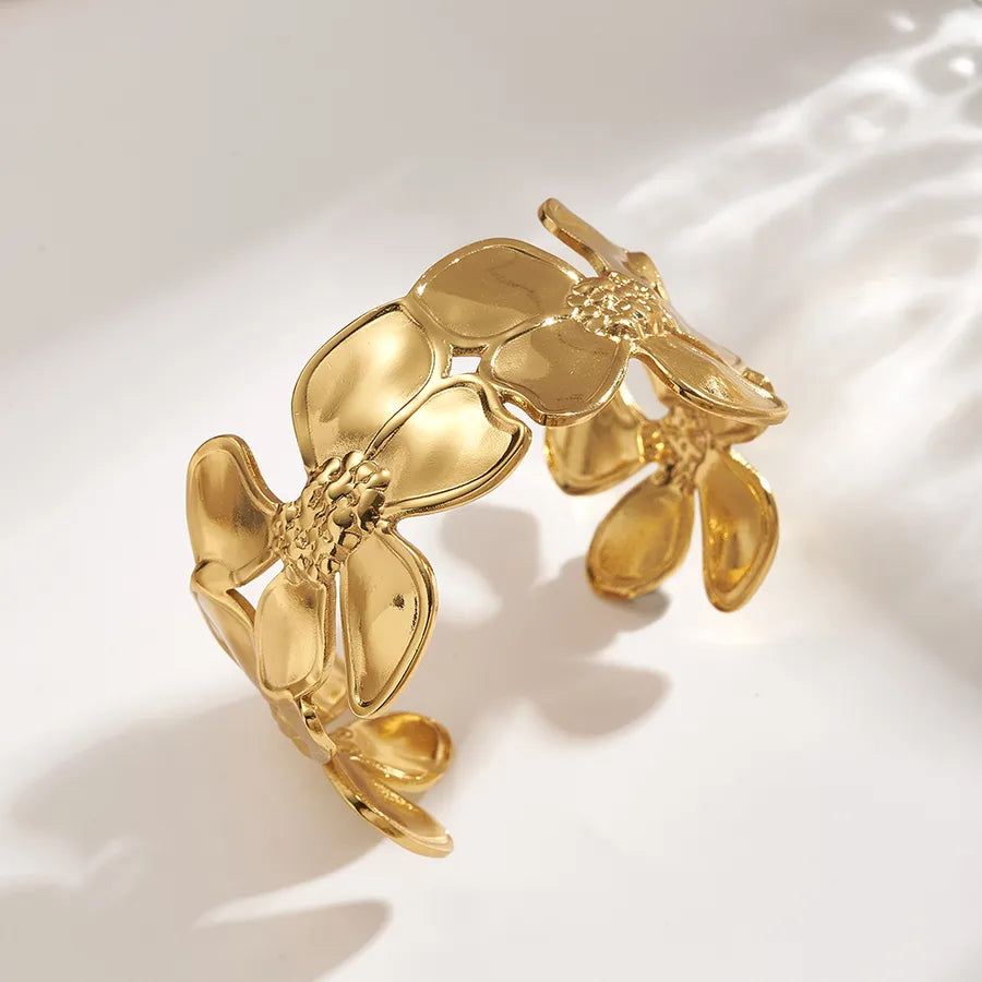 18K Gold Flower Bangle – Stainless Steel