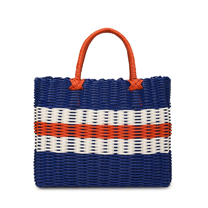 Color Block Straw Beach Tote – Large Bucket Bag
