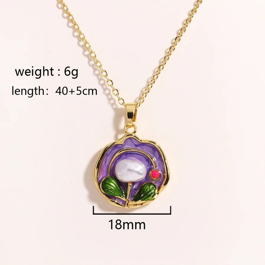 Floral Freshwater Pearl Pendant Necklace Style 7
