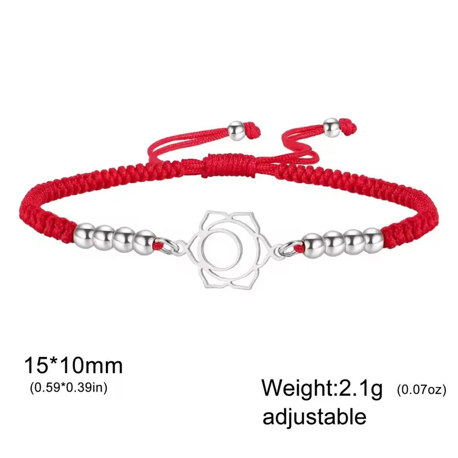Mandala Lotus Red Rope Bracelet Element 3-steel Color with Red Rope