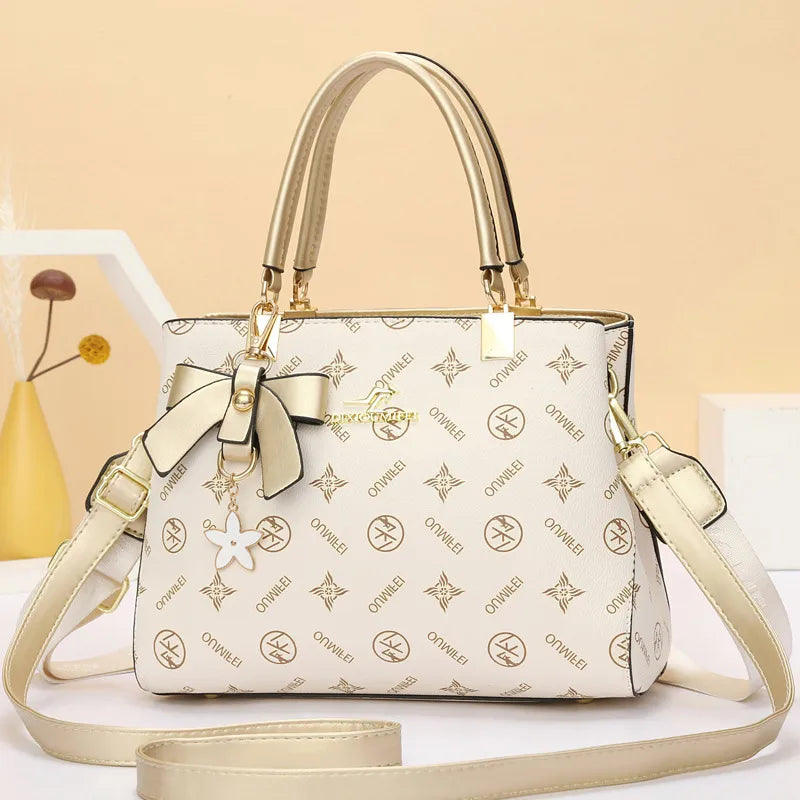Elegant PU Leather Shoulder Crossbody Handbag with Champagne Color