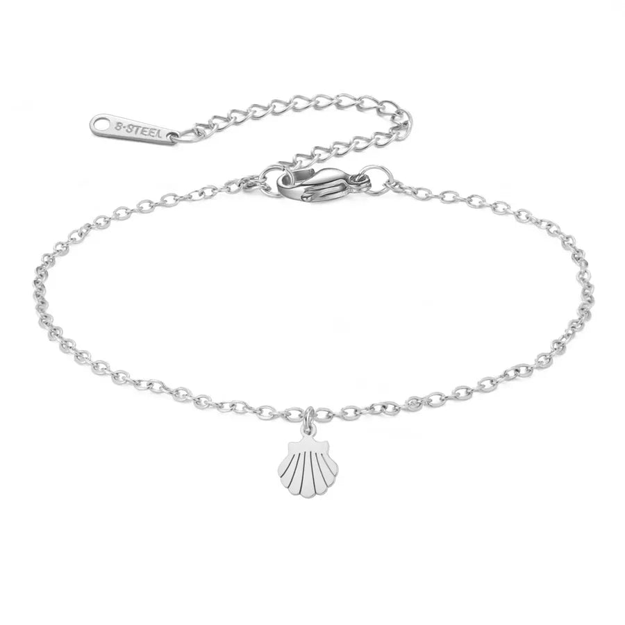 Minimalist Gold Cross Heart Bracelet Steel Color Shell-Cross Chain