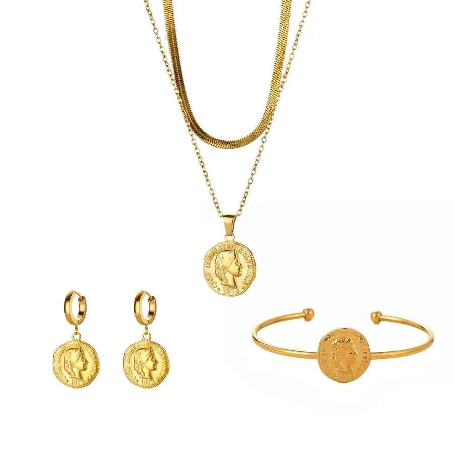 3-Piece Gold Coin Jewelry Set