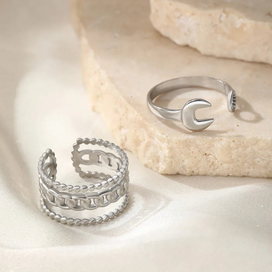 Adjustable Gold Stainless Steel Open Ring Average Size Steel Color 003#