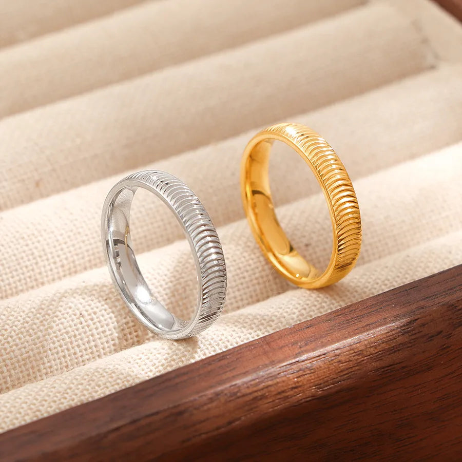 Gold Stainless Steel Ripple Ring for Women