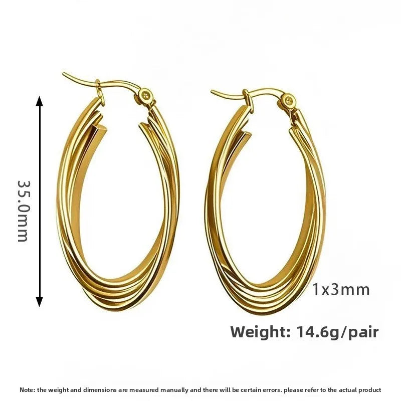 Titanium Steel Geometric U-Shaped Earrings PJER231 Gold 35mm