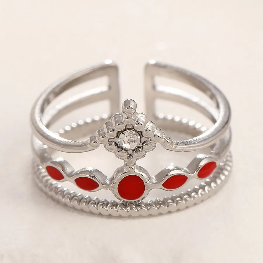 Adjustable Gold Crown Ring in Stainless Steel Adjustable Opening Steel color crown white diamond red