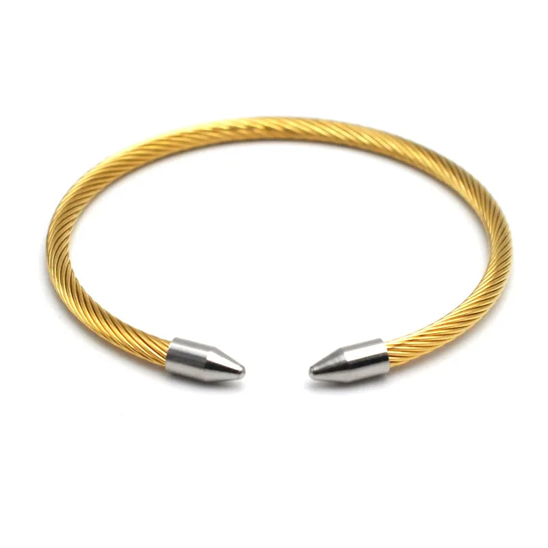 Gold Titanium Steel Wire Rope Bracelet Diamond Head