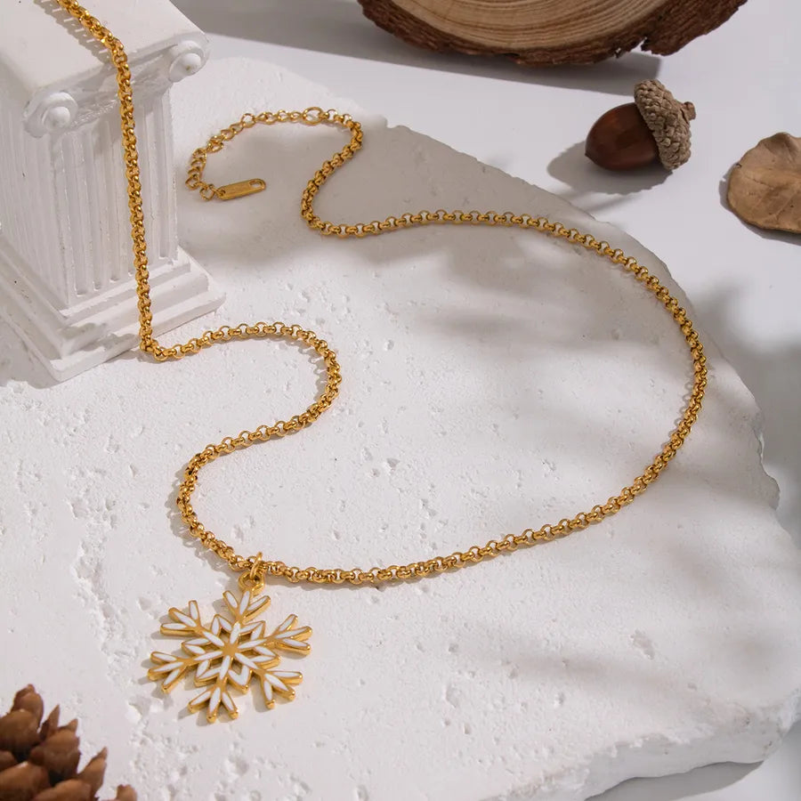 Gold Snowflake Pendant Necklace for Women