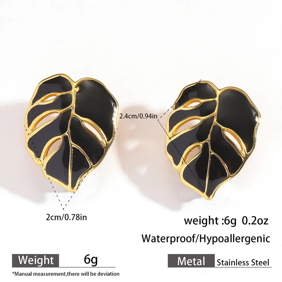 Gold Leaf Drop Earrings – Titanium Steel & Acrylic 1#