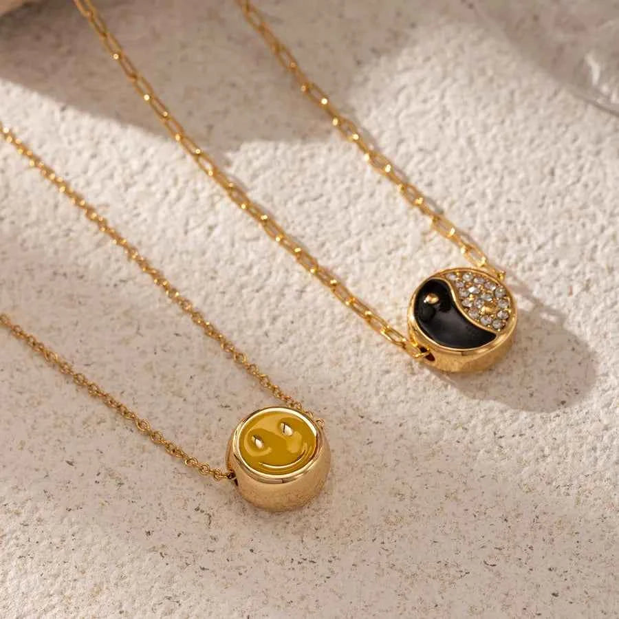 18K Gold Plated Smiley Face Tai Chi Necklace