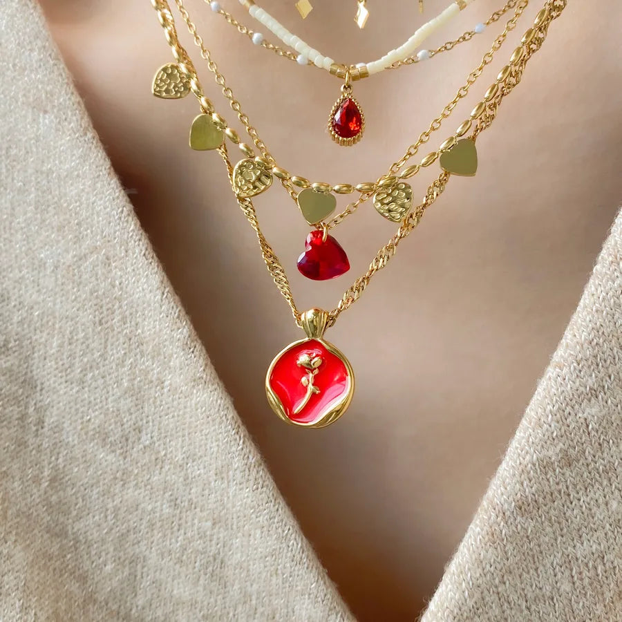 Gold Plated Titanium Steel Floral Geometric Necklace