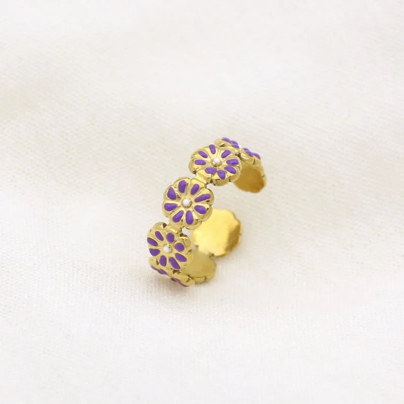 Leaf Enamel Stainless Steel Open Ring for Women Style 14