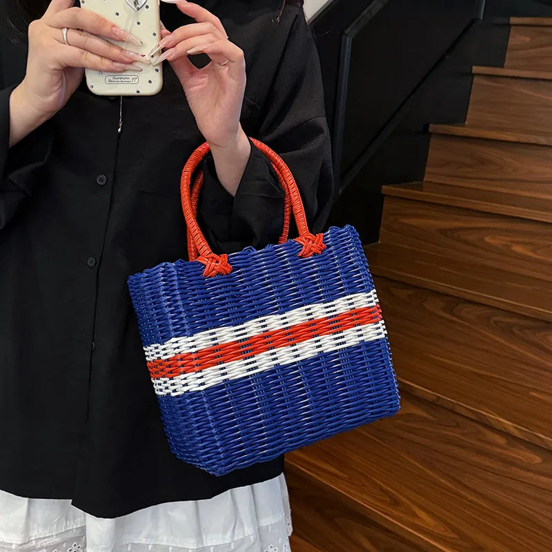 Color Block Straw Beach Tote – Large Bucket Bag