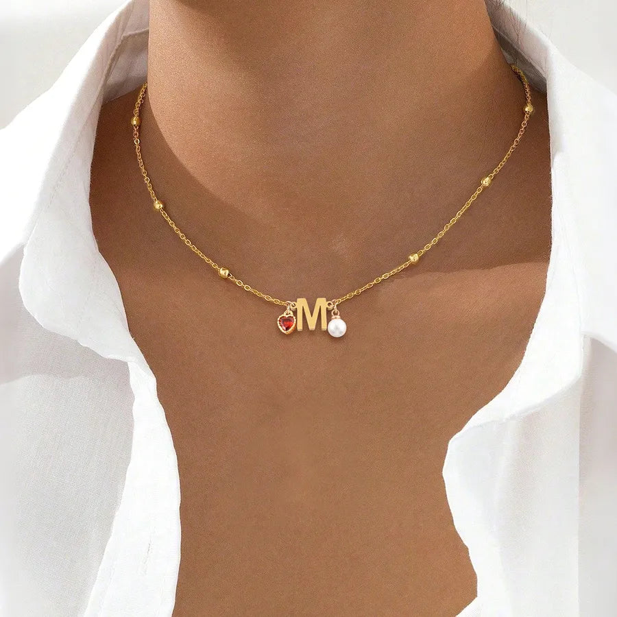 18K Gold Plated Heart & Letter Pendant Necklace