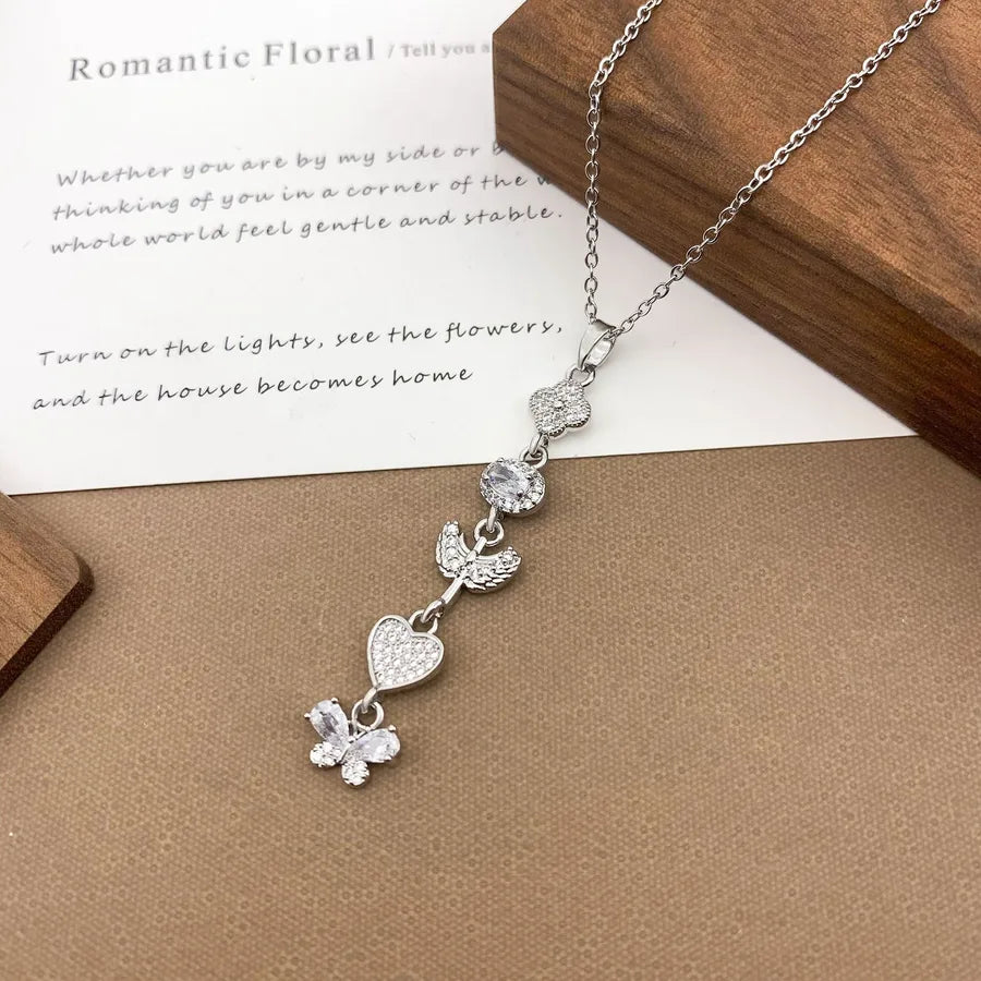 Gold Plated Sun Moon Star Pendant Necklace XL5142 Heart Butterfly Tassel Necklace Silver