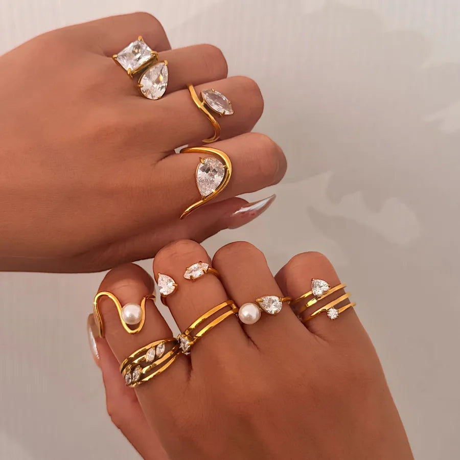 Boho 18K Gold Plated Wave Ring for Women