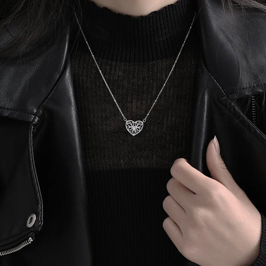 Hollow Heart Zircon Pendant Necklace
