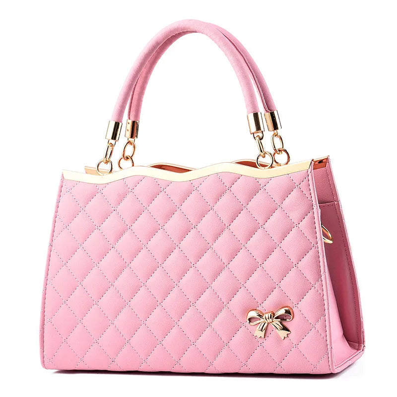 Embroidered Diamond Grid PU Shoulder Bag Pink