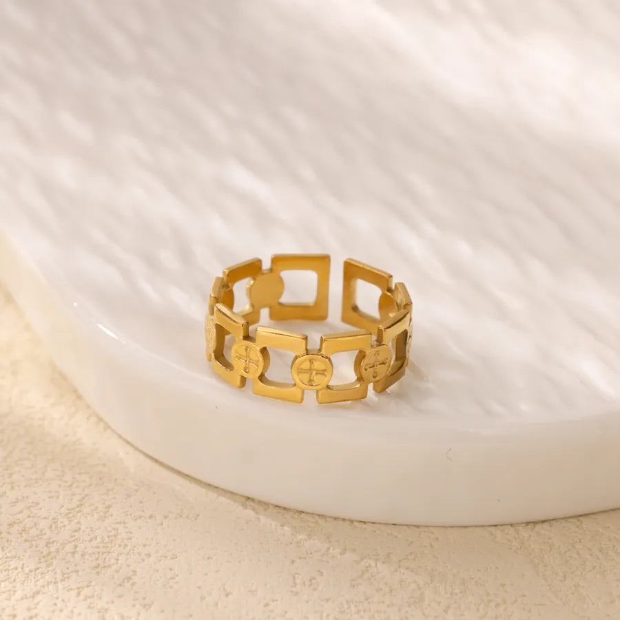 18K Gold Plated Cross & Heart Open Ring