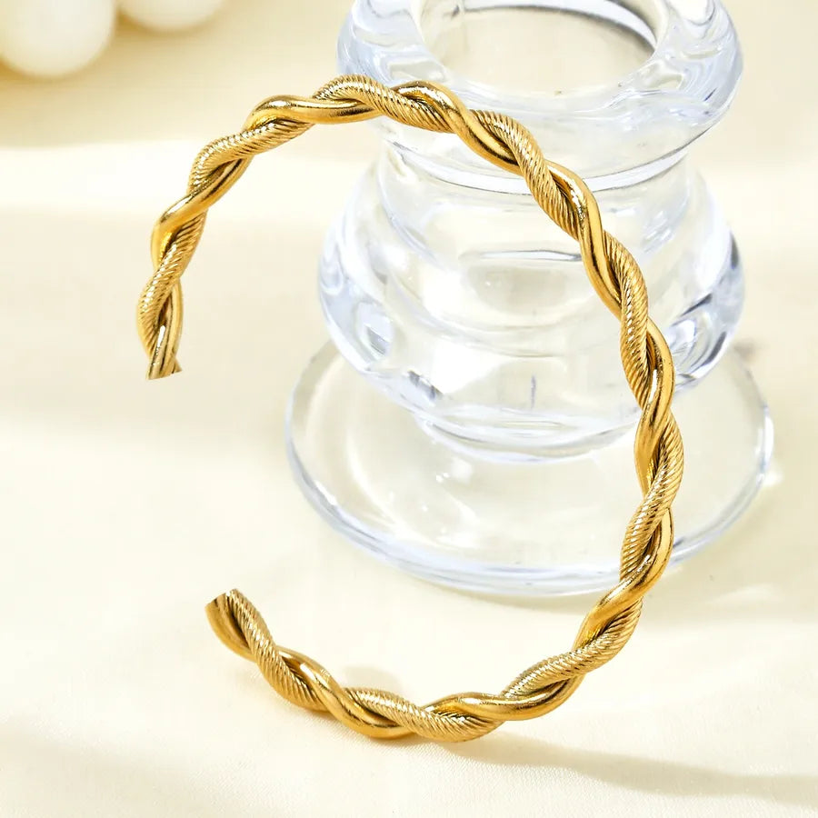 18K Gold Twisted Stainless Steel Bangle