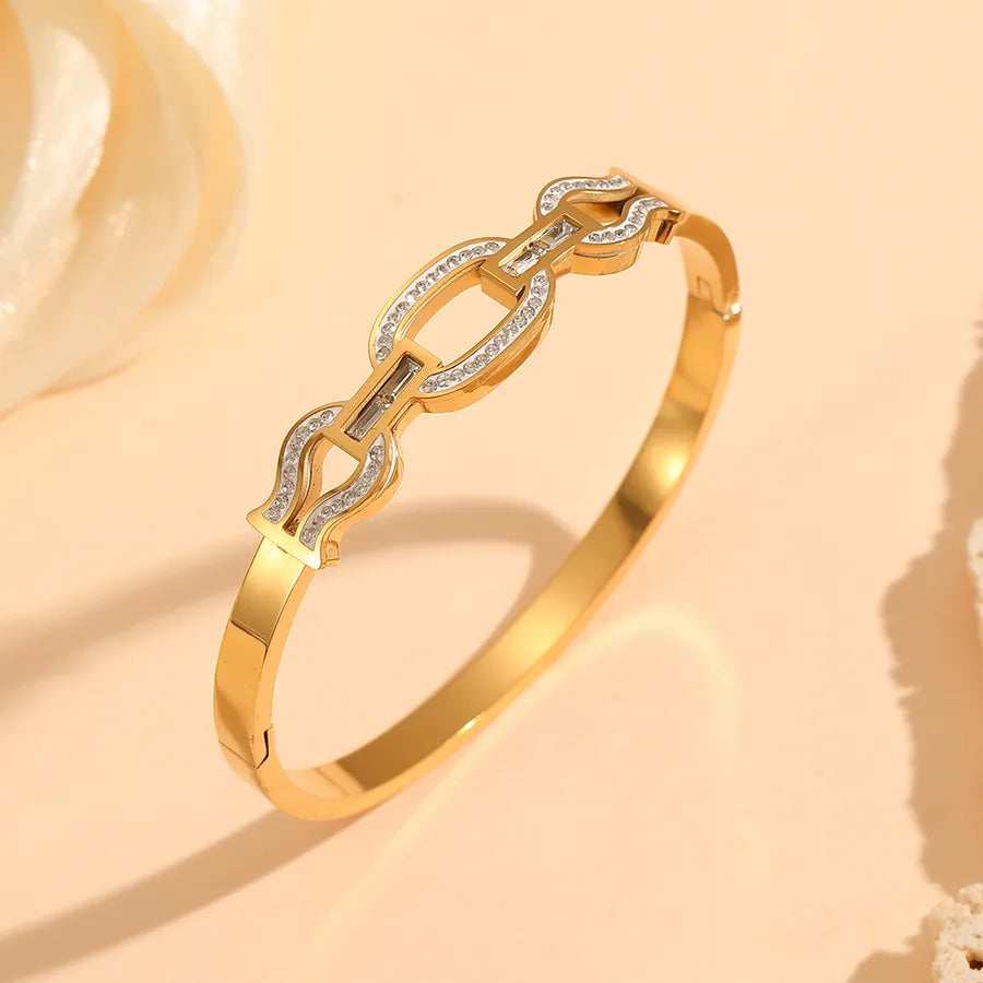 18K Gold PVD Letter & Flower Stainless Steel Bangle Bracelet#13