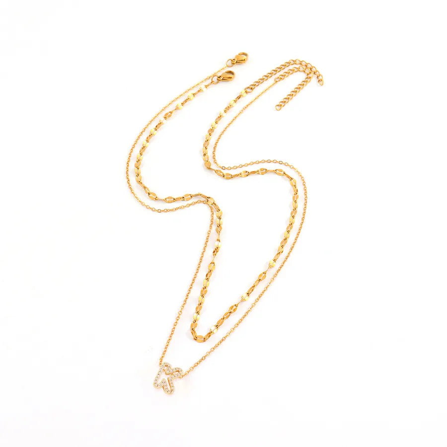 Gold Initial Pendant & Layered Chain Necklace Set