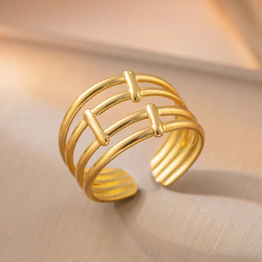 Adjustable Geometric Titanium Steel Ring K3 Gold Ring Adjustable