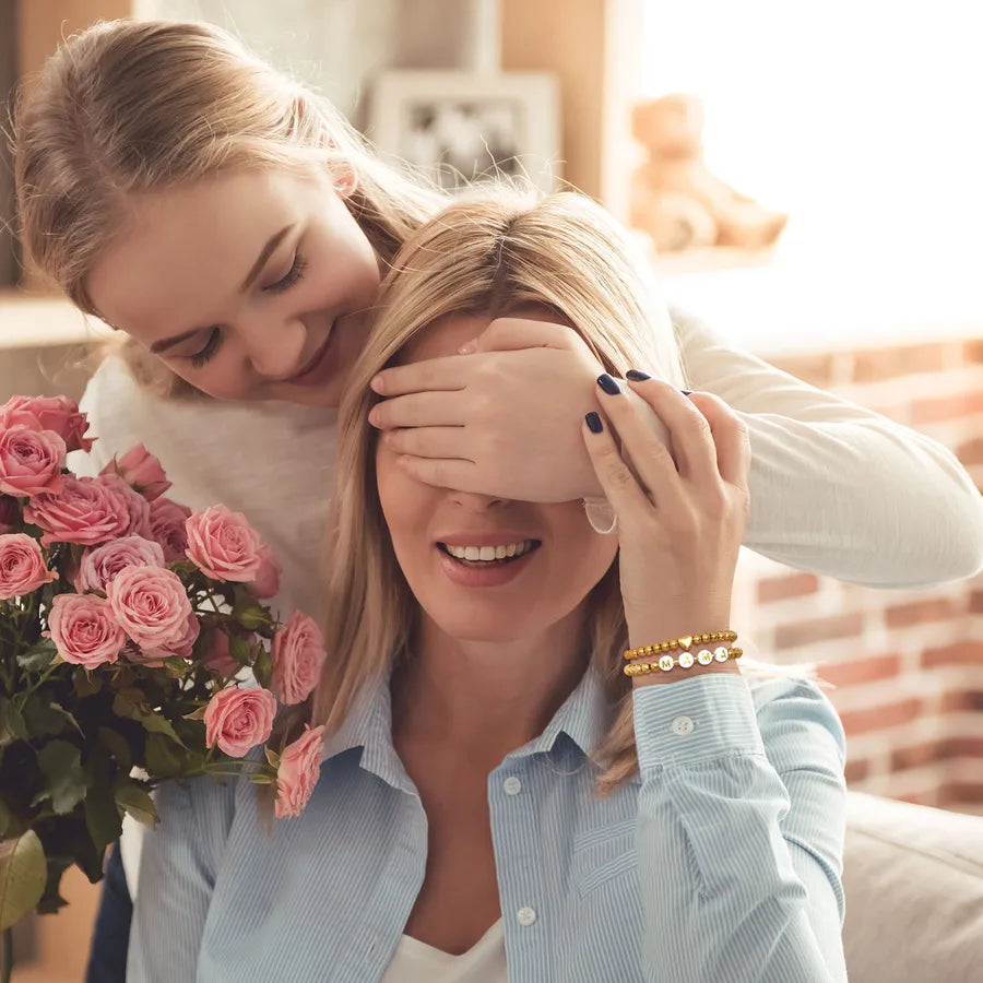 Gold Plated Heart Letter Bead Bracelet Set