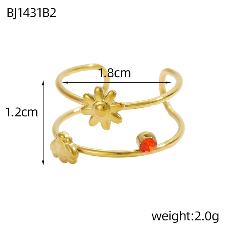 Gold Plated Flower Open Ring for Women One Size BJ1431B2 9*9*1