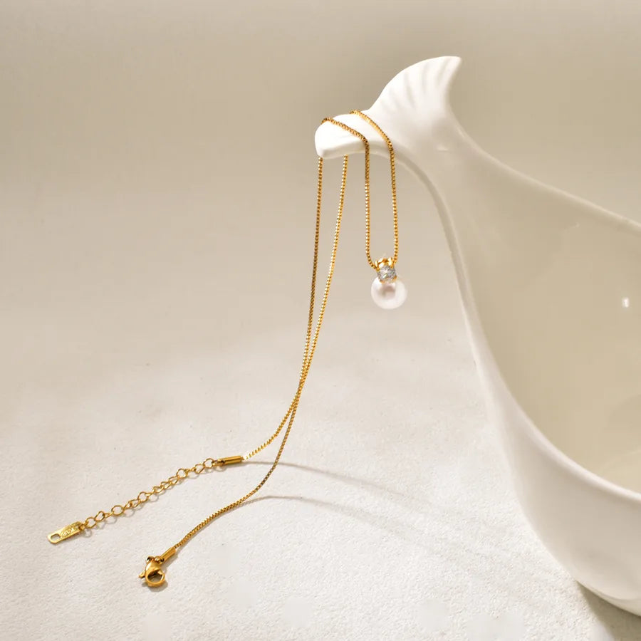 Gold Pearl Zircon Pendant Necklace for Women
