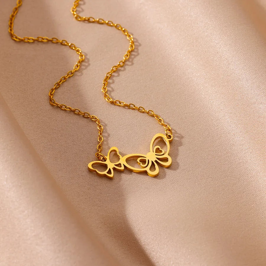 18K Gold Butterfly Letter Pendant Necklace