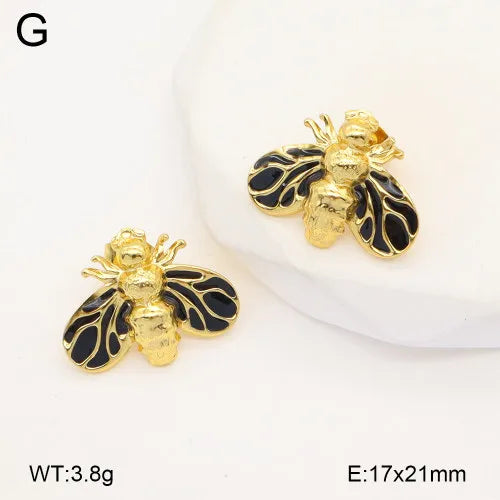 Gold Bee Stud Earrings with Resin & Hammered Finish 21*17mm Black Gold 1 Pair Package