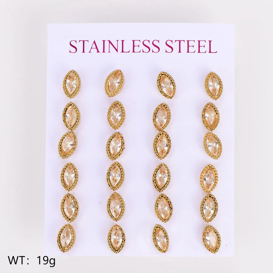 Gold Plated Geometric Star Zircon Stud Earrings Olive Shape-6*9mm