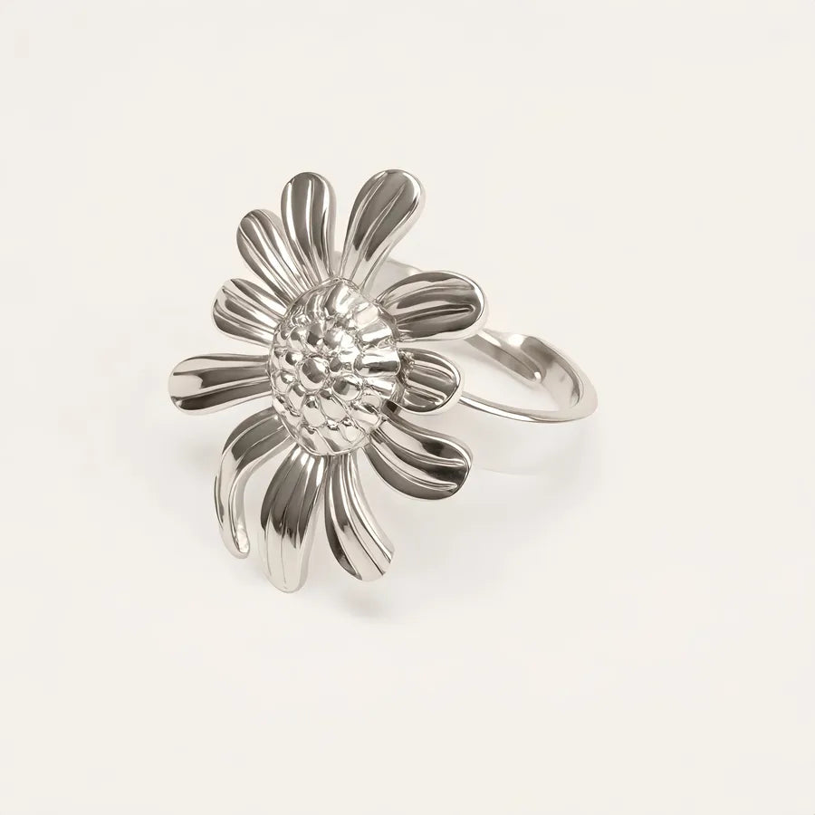 Vintage Sunflower Stainless Steel Open Ring
