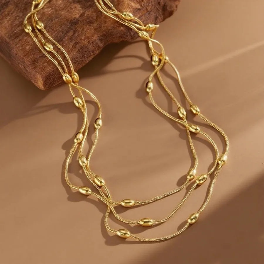 Double Layer Titanium Steel Heart Necklace X06091-Oval Snake Chain-Sweater Chain- Gold