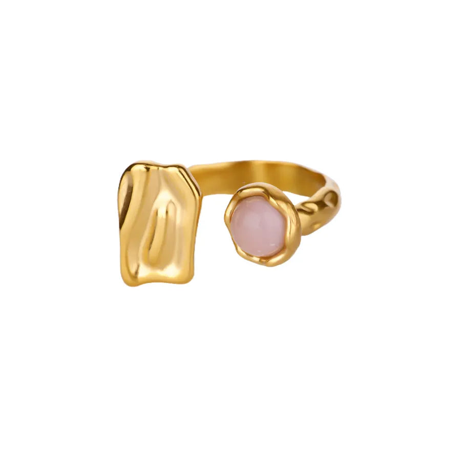 Retro Pink Cat Eye Geometric Open Ring