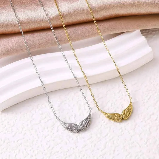 18K Angel Wings Double Ring Pendant Necklace