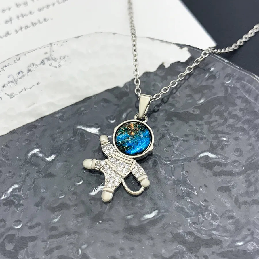 Blue Sky Star Pendant Necklace – Gold Plated XL1776 Astronaut Planet Necklace Silver