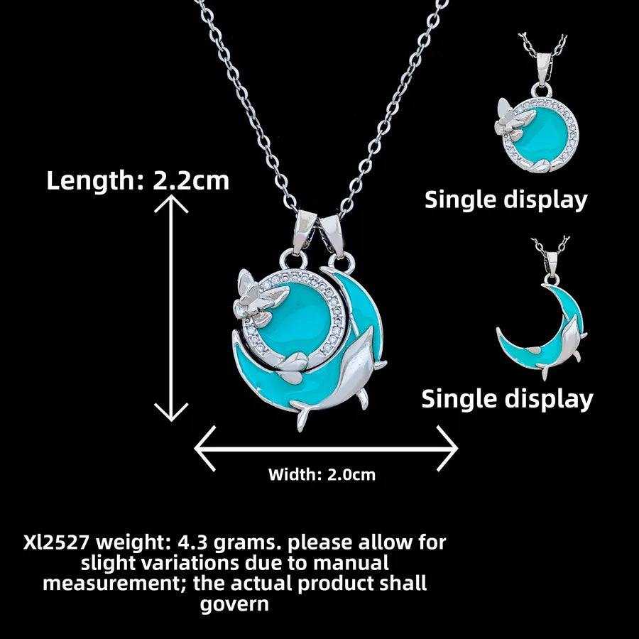 Butterfly & Whale Couple Pendant Necklace XL2527 Cloud Dream Butterfly Whale Light Green Necklace Silver