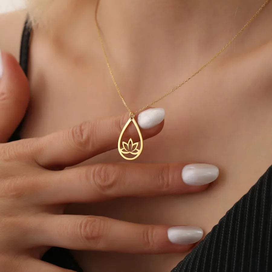Gold Lotus Flower Pendant Necklace