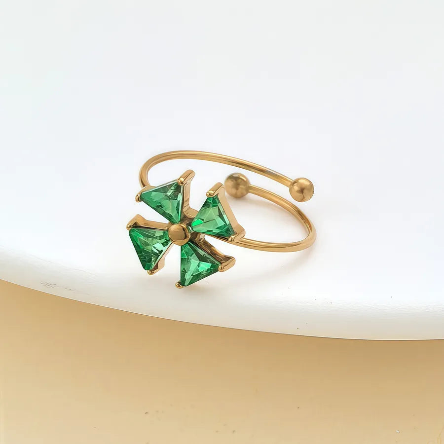 Zircon Heart & Flower Stainless Steel Ring JZ-25-09-014